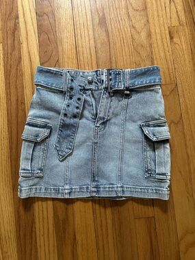 SO Light Wash Blue Denim Mini Skirt with Utility Pockets